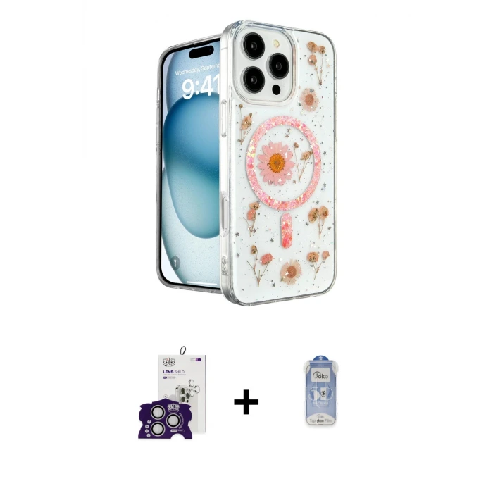 ieg™ iPhone 16 Pro Max Kılıf Kozmos Doku - Siyah Joko Magic 5D Cam + Bilvis Titan Kamera Lens - GS