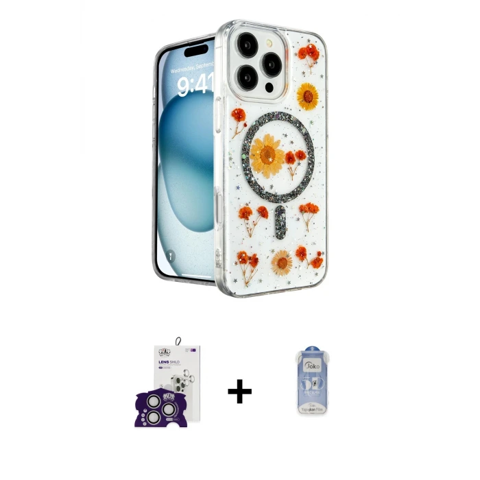 ieg™ iPhone 16 Pro Max Kılıf Kozmos Doku - Siyah Joko Magic 5D Cam + Bilvis Titan Kamera Lens - GS