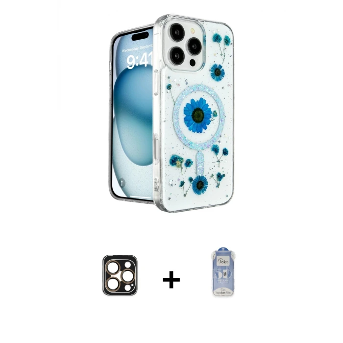 ieg™ iPhone 16 Pro Max Kılıf Kozmos Doku - Siyah Joko Magic 5D Cam + PVD Metal Kamera Lens - GD