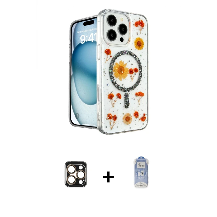 ieg™ iPhone 16 Pro Max Kılıf Kozmos Doku - Siyah Joko Magic 5D Cam + PVD Metal Kamera Lens - GD