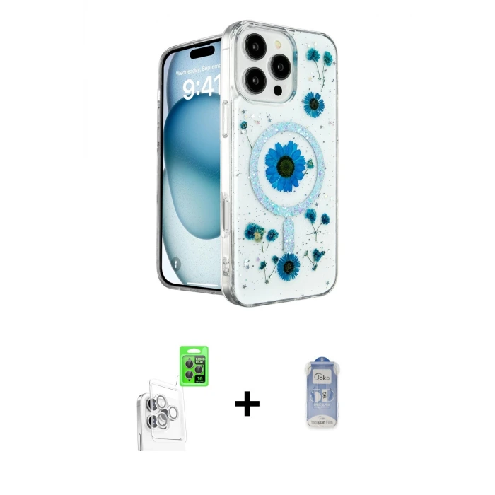 ieg™ iPhone 16 Pro Max Kılıf Kozmos Doku - Siyah Joko Magic 5D Cam + Raze Metal Kamera Lens - BZ