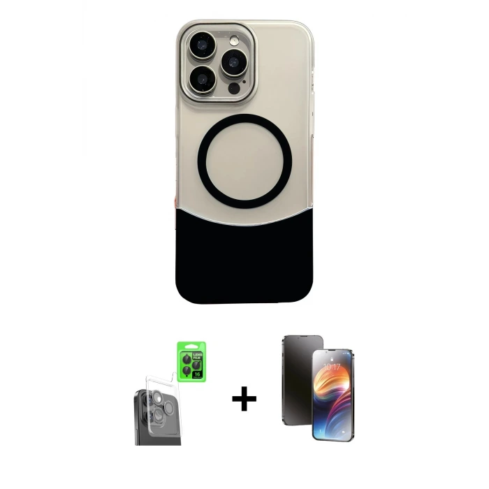 ieg™ iPhone 16 Pro Max Kılıf Kozmos Form Özel Seri - Siyah 3D Antistatik Mat Seramik Nano Ekran Koruyucu + Raze Metal Kamera Lens - SH
