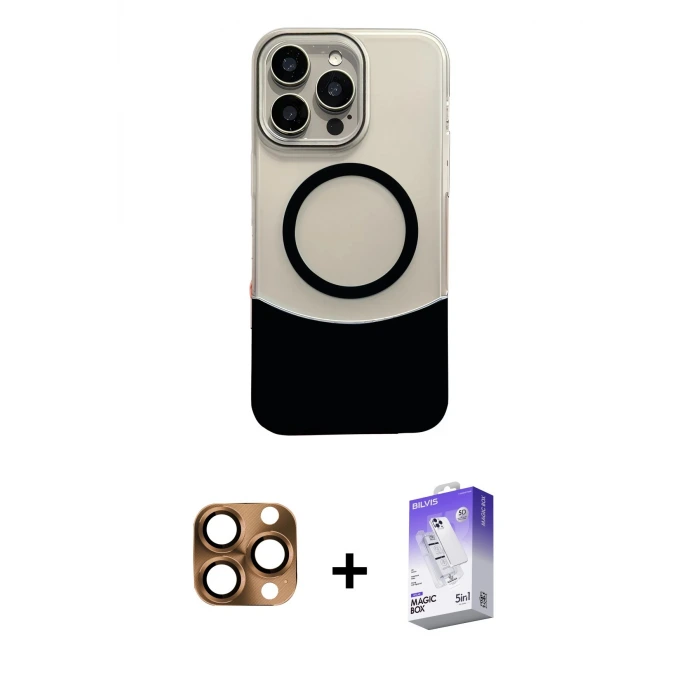 ieg™ iPhone 16 Pro Max Kılıf Kozmos Form Özel Seri - Siyah Bilvis 5in1 3D Magic Cam Ekran Koruyucu + Pers Alüminyum Kamera Lens - CLTM