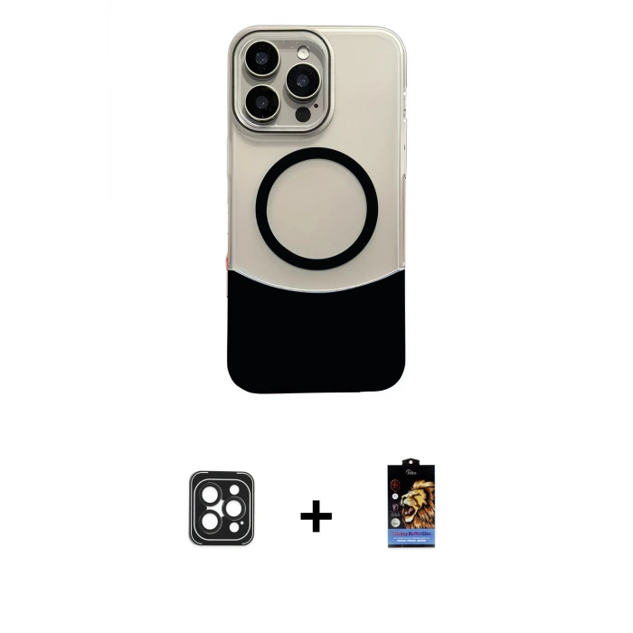 ieg™ iPhone 16 Pro Max Kılıf Kozmos Form Özel Seri - Siyah Buffer Hayalet Cam Ekran Koruyucu + PVD Metal Kamera Lens - SH