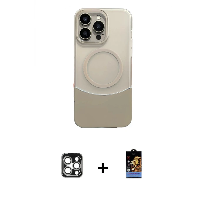 ieg™ iPhone 16 Pro Max Kılıf Kozmos Form Özel Seri - Siyah Buffer Hayalet Cam Ekran Koruyucu + PVD Metal Kamera Lens - GS
