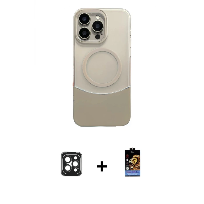 ieg™ iPhone 16 Pro Max Kılıf Kozmos Form Özel Seri - Siyah Buffer Hayalet Cam Ekran Koruyucu + PVD Metal Kamera Lens - SH