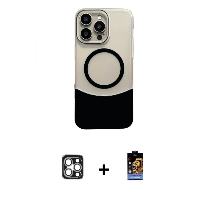 ieg™ iPhone 16 Pro Max Kılıf Kozmos Form Özel Seri - Siyah Buffer Hayalet Cam Ekran Koruyucu + PVD Metal Kamera Lens - GS