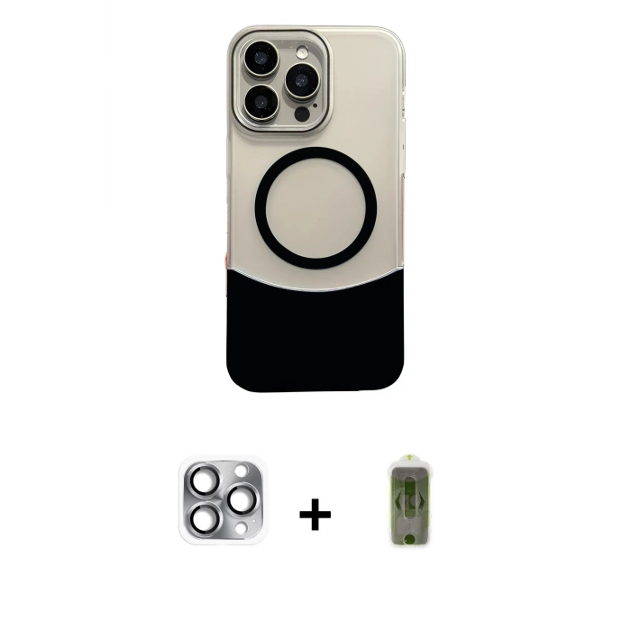 ieg™ iPhone 16 Pro Max Kılıf Kozmos Form Özel Seri - Siyah Joko Magic 5D Hayalet Cam + Pers Alüminyum Kamera Lens - GI