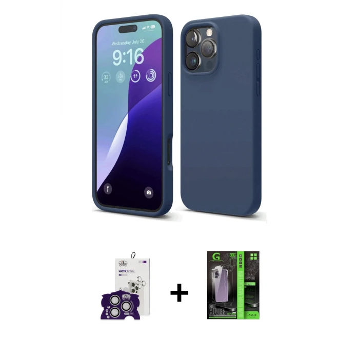 ieg™ iPhone 16 Pro Max Kılıf Kozmos Yansıma Özel Seri - Şeffaf 360 Full Body Arka Koruyucu + Bilvis Titan Kamera Lens - GS