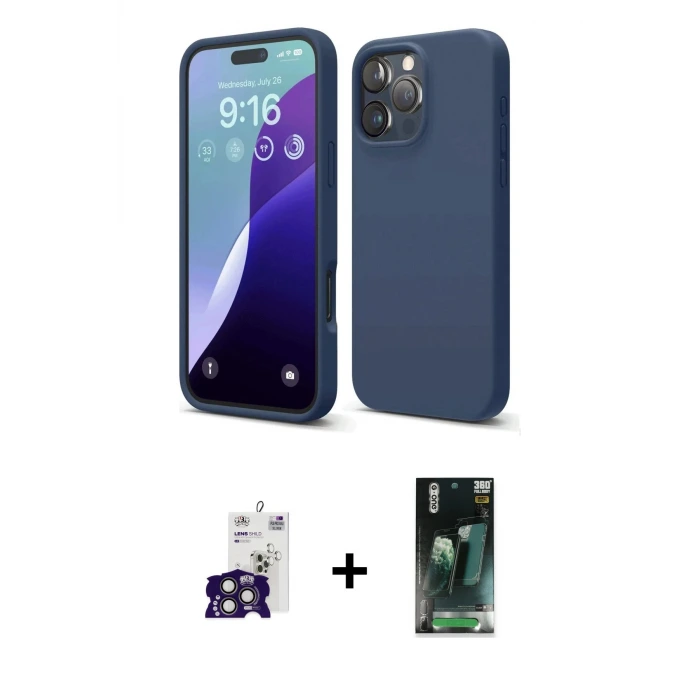 ieg™ iPhone 16 Pro Max Kılıf Kozmos Yansıma Özel Seri - Siyah 360 Mat Full Body Arka Koruyucu + Bilvis Titan Kamera Lens - TMGI