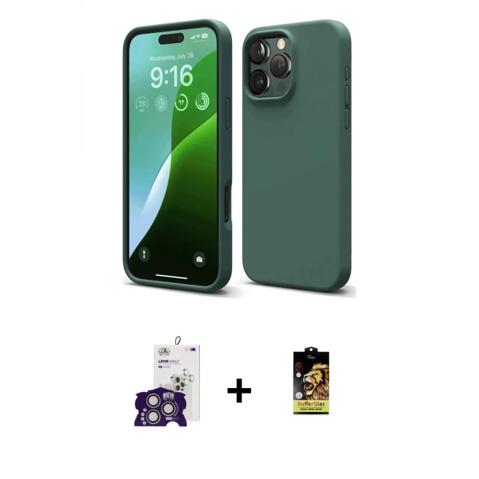 ieg™ iPhone 16 Pro Max Kılıf Kozmos Yansıma Özel Seri - Siyah Buffer Cam Ekran Koruyucu + Bilvis Titan Kamera Lens - GS