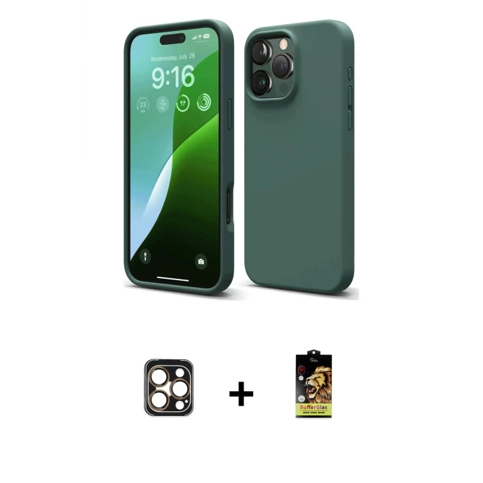 ieg™ iPhone 16 Pro Max Kılıf Kozmos Yansıma Özel Seri - Siyah Buffer Cam Ekran Koruyucu + PVD Metal Kamera Lens - GD