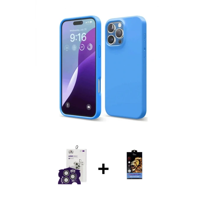 ieg™ iPhone 16 Pro Max Kılıf Kozmos Yansıma Özel Seri - Siyah Buffer Hayalet Cam Ekran Koruyucu + Bilvis Titan Kamera Lens - GS