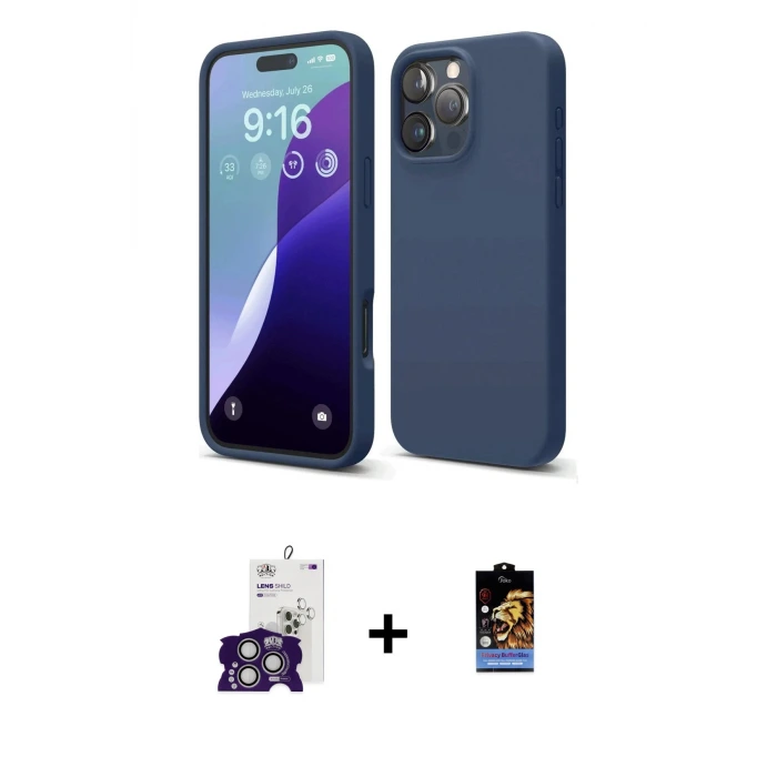 ieg™ iPhone 16 Pro Max Kılıf Kozmos Yansıma Özel Seri - Siyah Buffer Hayalet Cam Ekran Koruyucu + Bilvis Titan Kamera Lens - GS