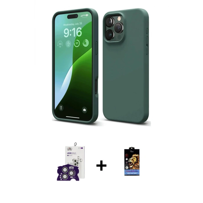 ieg™ iPhone 16 Pro Max Kılıf Kozmos Yansıma Özel Seri - Siyah Buffer Hayalet Cam Ekran Koruyucu + Bilvis Titan Kamera Lens - GS