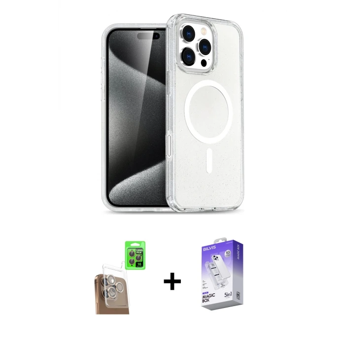 ieg™ iPhone 16 Pro Max Kılıf Nova Asil Prime - Siyah Bilvis 5in1 3D Magic Cam Ekran Koruyucu + Raze Metal Kamera Lens - CLTM