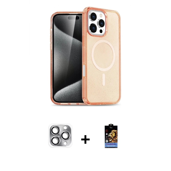 ieg™ iPhone 16 Pro Max Kılıf Nova Asil Prime - Siyah Buffer Hayalet Cam Ekran Koruyucu + Pers Alüminyum Kamera Lens - GI