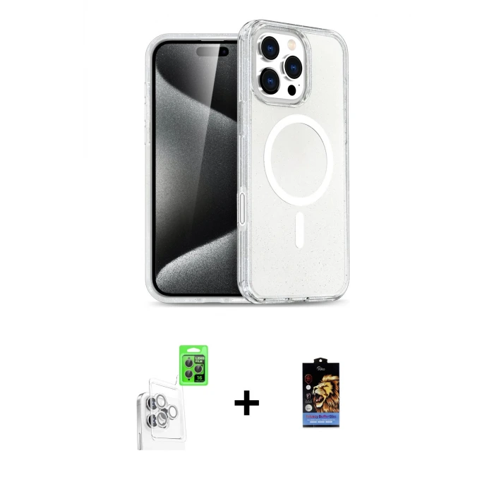 ieg™ iPhone 16 Pro Max Kılıf Nova Asil Prime - Siyah Buffer Hayalet Cam Ekran Koruyucu + Raze Metal Kamera Lens - BZ