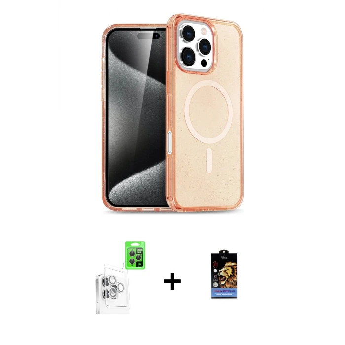ieg™ iPhone 16 Pro Max Kılıf Nova Asil Prime - Siyah Buffer Hayalet Cam Ekran Koruyucu + Raze Metal Kamera Lens - BZ