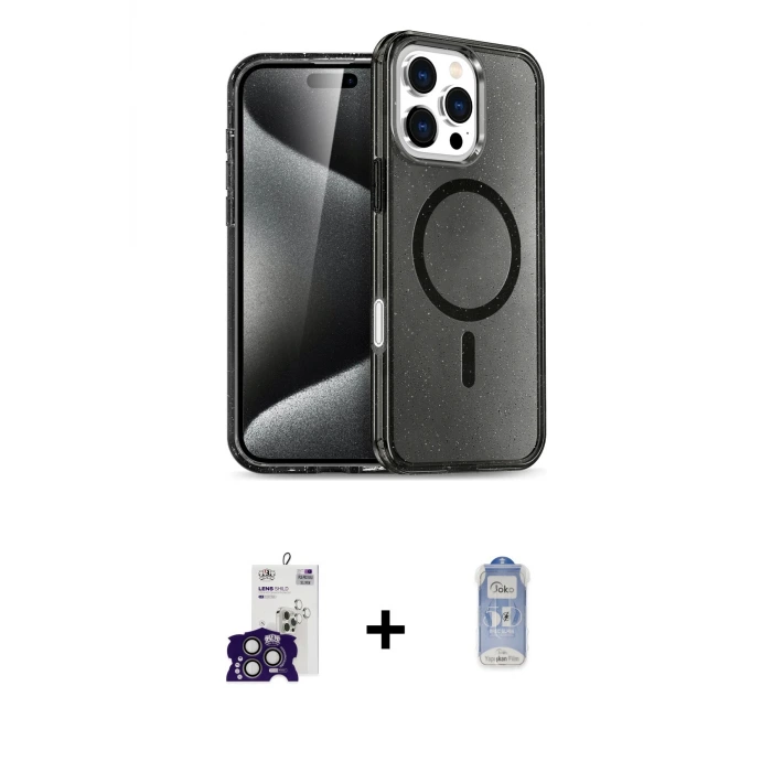 ieg™ iPhone 16 Pro Max Kılıf Nova Asil Prime - Siyah Joko Magic 5D Cam + Bilvis Titan Kamera Lens - TMGI