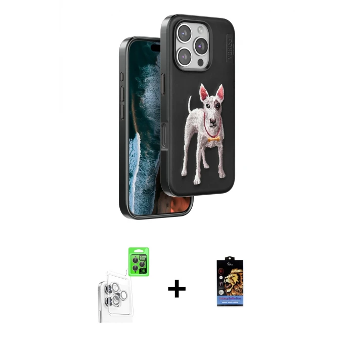 ieg™ iPhone 16 Pro Max Kılıf Nova Form Koleksiyonu - Siyah Buffer Hayalet Cam Ekran Koruyucu + Raze Metal Kamera Lens - BZ