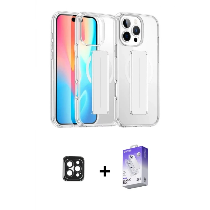 ieg™ iPhone 16 Pro Max Kılıf Nova Işık Koleksiyonu - Siyah Bilvis 5in1 3D Magic Cam Ekran Koruyucu + PVD Metal Kamera Lens - SH