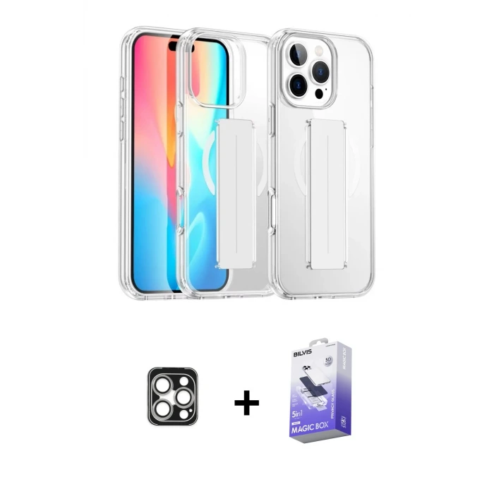 ieg™ iPhone 16 Pro Max Kılıf Nova Işık Koleksiyonu - Siyah Bilvis 5in1 5D Magic Hayalet Cam Ekran Koruyucu + PVD Metal Kamera Lens - GS