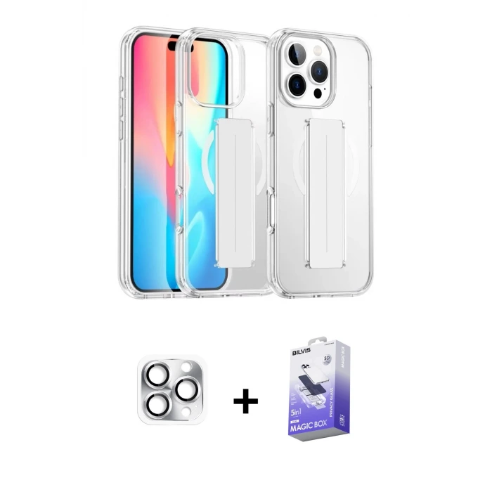 ieg™ iPhone 16 Pro Max Kılıf Nova Işık Koleksiyonu - Siyah Bilvis 5in1 5D Magic Hayalet Cam Ekran Koruyucu + Pers Alüminyum Kamera Lens - GS