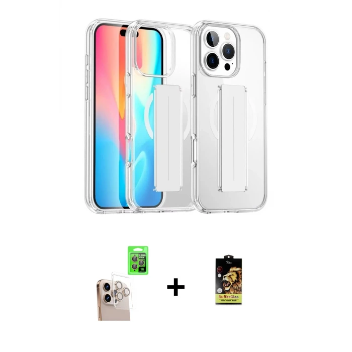 ieg™ iPhone 16 Pro Max Kılıf Nova Işık Koleksiyonu - Siyah Buffer Cam Ekran Koruyucu + Raze Metal Kamera Lens - NLGY