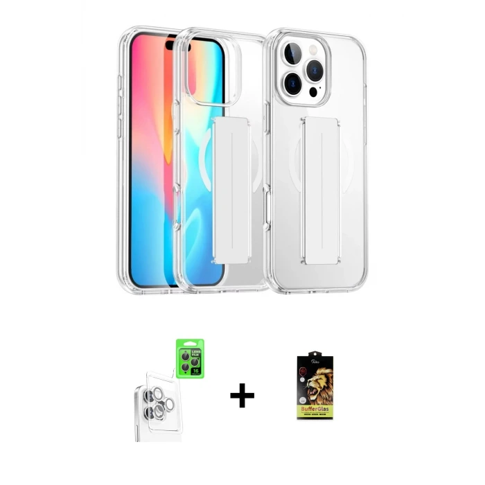 ieg™ iPhone 16 Pro Max Kılıf Nova Işık Koleksiyonu - Siyah Buffer Cam Ekran Koruyucu + Raze Metal Kamera Lens - BZ