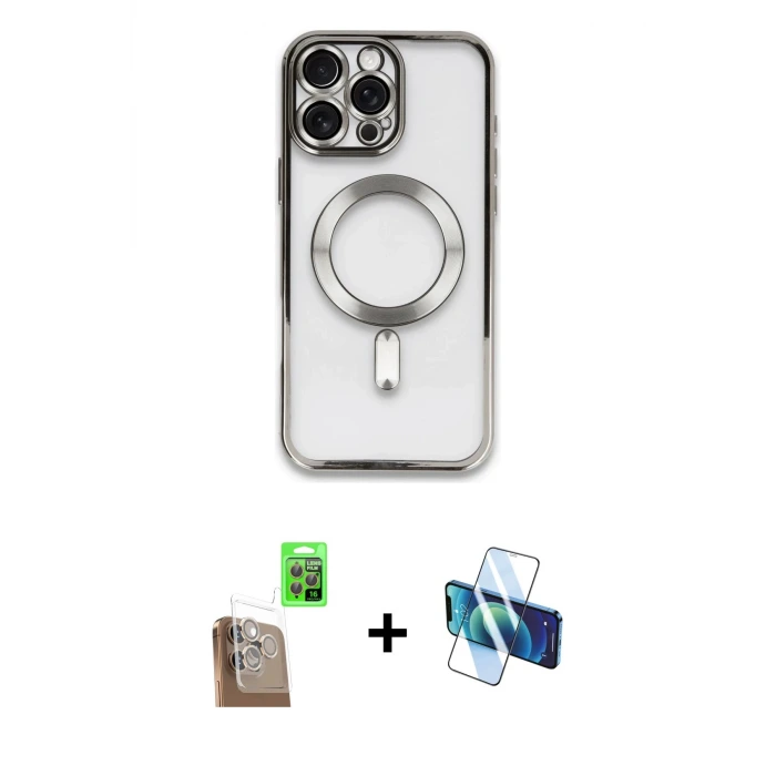 ieg™ iPhone 16 Pro Max Kılıf Nova Işık Özel Seri - Siyah 3D Antistatik Seramik Nano Ekran Koruyucu + Raze Metal Kamera Lens - CLTM