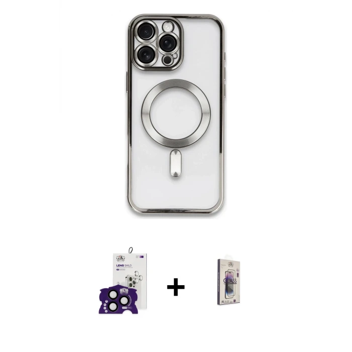 ieg™ iPhone 16 Pro Max Kılıf Nova Işık Özel Seri - Siyah Bilvis 3D Cam Ekran Koruyucu + Bilvis Titan Kamera Lens - SH