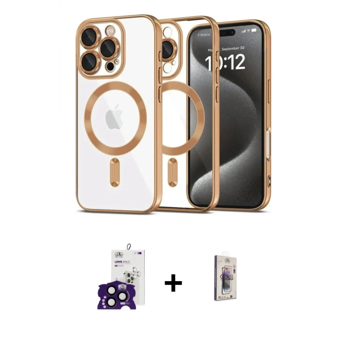 ieg™ iPhone 16 Pro Max Kılıf Nova Işık Özel Seri - Siyah Bilvis 3D Cam Ekran Koruyucu + Bilvis Titan Kamera Lens - SH