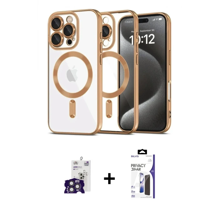 ieg™ iPhone 16 Pro Max Kılıf Nova Işık Özel Seri - Siyah Bilvis 3X AR Hayalet Cam Ekran Koruyucu + Bilvis Titan Kamera Lens - TMGI
