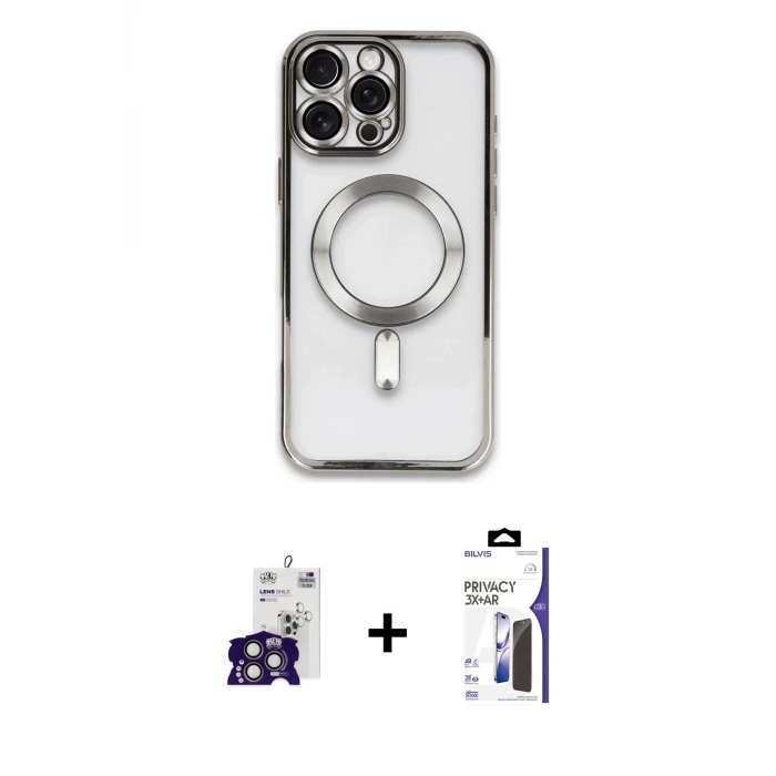 ieg™ iPhone 16 Pro Max Kılıf Nova Işık Özel Seri - Siyah Bilvis 3X AR Hayalet Cam Ekran Koruyucu + Bilvis Titan Kamera Lens - TMGI