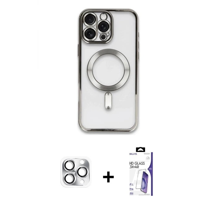 ieg™ iPhone 16 Pro Max Kılıf Nova Işık Özel Seri - Siyah Bilvis 3X AR HD Cam Ekran Koruyucu + Pers Alüminyum Kamera Lens - GS