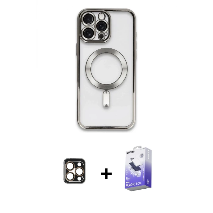ieg™ iPhone 16 Pro Max Kılıf Nova Işık Özel Seri - Siyah Bilvis 5in1 5D Magic Hayalet Cam Ekran Koruyucu + PVD Metal Kamera Lens - GD