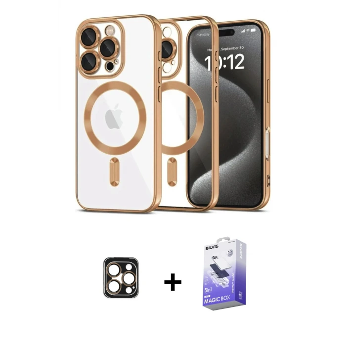 ieg™ iPhone 16 Pro Max Kılıf Nova Işık Özel Seri - Siyah Bilvis 5in1 5D Magic Hayalet Cam Ekran Koruyucu + PVD Metal Kamera Lens - GD