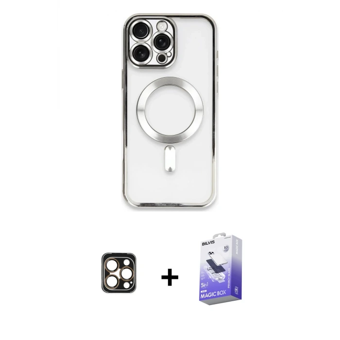 ieg™ iPhone 16 Pro Max Kılıf Nova Işık Özel Seri - Siyah Bilvis 5in1 5D Magic Hayalet Cam Ekran Koruyucu + PVD Metal Kamera Lens - GD