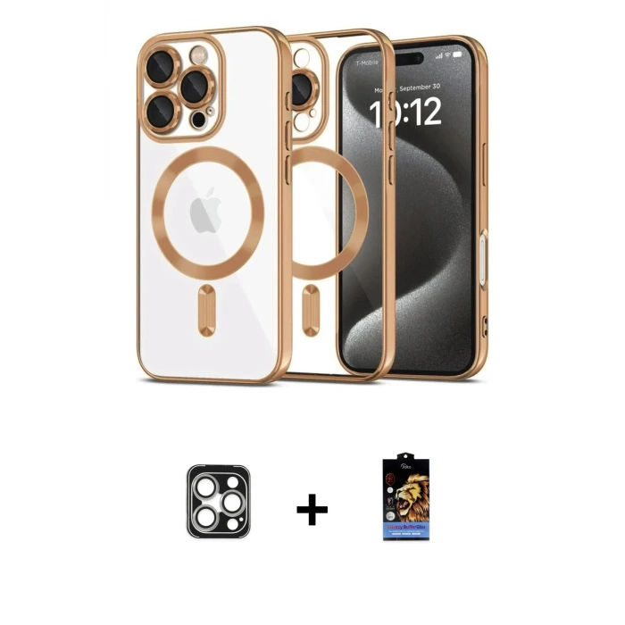 ieg™ iPhone 16 Pro Max Kılıf Nova Işık Özel Seri - Siyah Buffer Hayalet Cam Ekran Koruyucu + PVD Metal Kamera Lens - GS