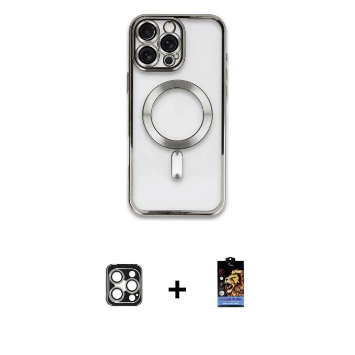 ieg™ iPhone 16 Pro Max Kılıf Nova Işık Özel Seri - Siyah Buffer Hayalet Cam Ekran Koruyucu + PVD Metal Kamera Lens - GS