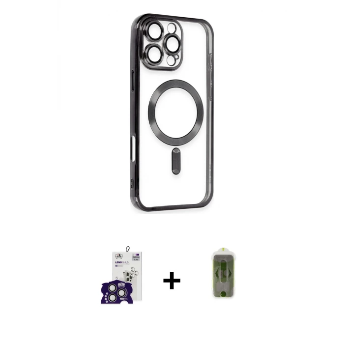 ieg™ iPhone 16 Pro Max Kılıf Nova Işık Özel Seri - Siyah Joko Magic 5D Hayalet Cam + Bilvis Titan Kamera Lens - TMGI