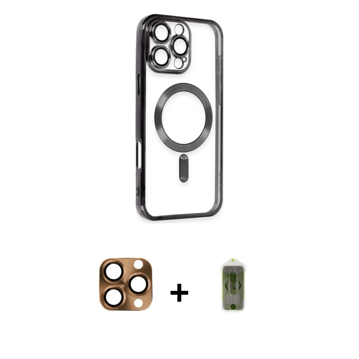 ieg™ iPhone 16 Pro Max Kılıf Nova Işık Özel Seri - Siyah Joko Magic 5D Hayalet Cam + Pers Alüminyum Kamera Lens - CLTM