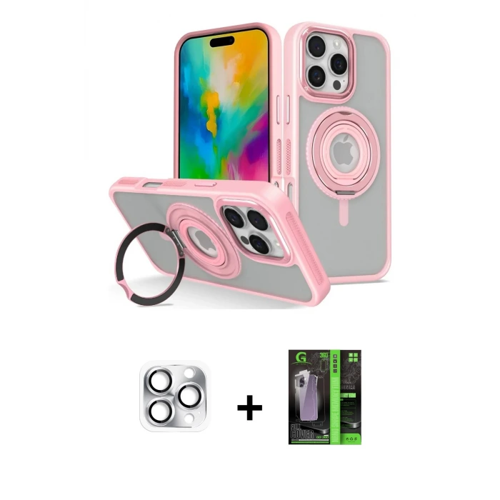 ieg™ iPhone 16 Pro Max Kılıf Nova Minimal Serisi - Şeffaf 360 Full Body Arka Koruyucu + Pers Alüminyum Kamera Lens - GS