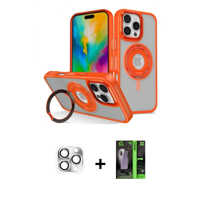 ieg™ iPhone 16 Pro Max Kılıf Nova Minimal Serisi - Şeffaf 360 Full Body Arka Koruyucu + Pers Alüminyum Kamera Lens - GS