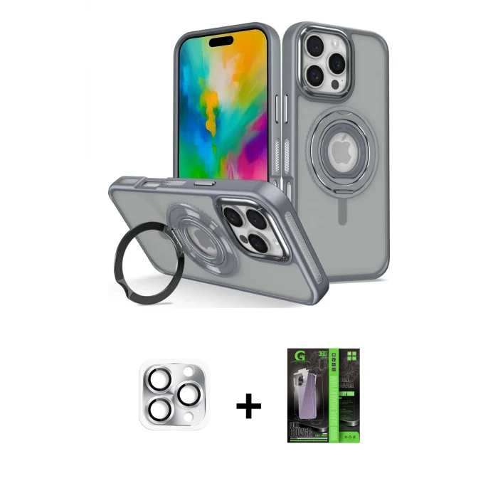 ieg™ iPhone 16 Pro Max Kılıf Nova Minimal Serisi - Şeffaf 360 Full Body Arka Koruyucu + Pers Alüminyum Kamera Lens - GS