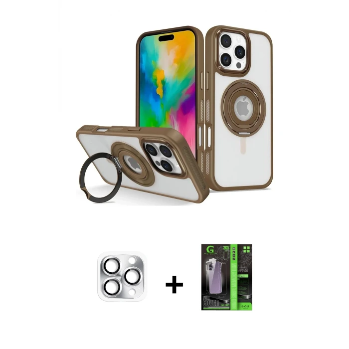 ieg™ iPhone 16 Pro Max Kılıf Nova Minimal Serisi - Şeffaf 360 Full Body Arka Koruyucu + Pers Alüminyum Kamera Lens - GS