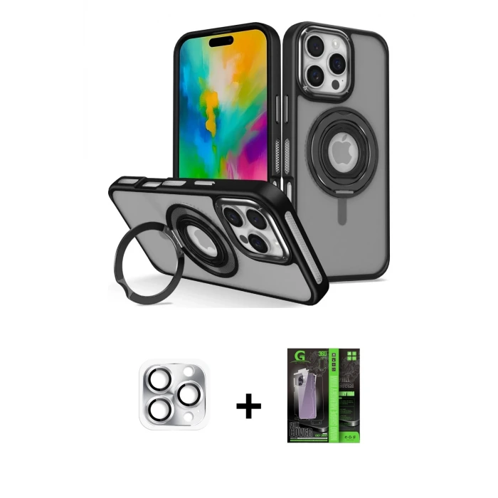 ieg™ iPhone 16 Pro Max Kılıf Nova Minimal Serisi - Şeffaf 360 Full Body Arka Koruyucu + Pers Alüminyum Kamera Lens - GS