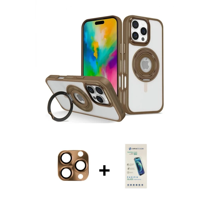 ieg™ iPhone 16 Pro Max Kılıf Nova Minimal Serisi - Şeffaf Pasifik Cam Ekran Koruyucu + Pers Alüminyum Kamera Lens - CLTM