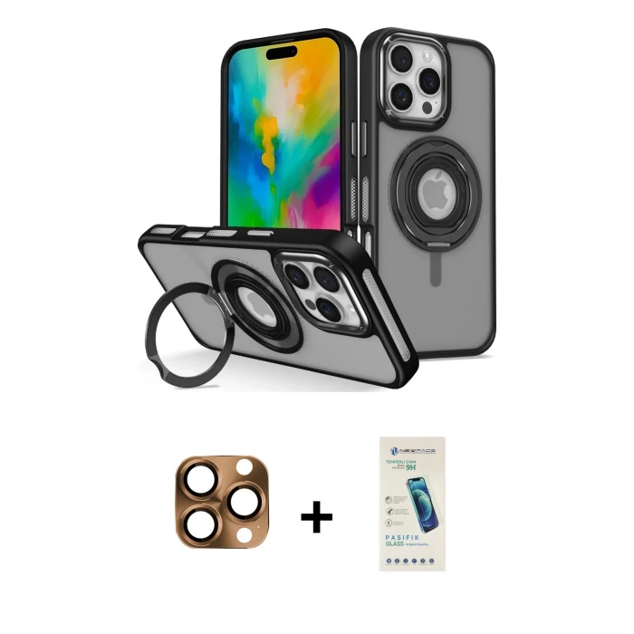 ieg™ iPhone 16 Pro Max Kılıf Nova Minimal Serisi - Şeffaf Pasifik Cam Ekran Koruyucu + Pers Alüminyum Kamera Lens - CLTM